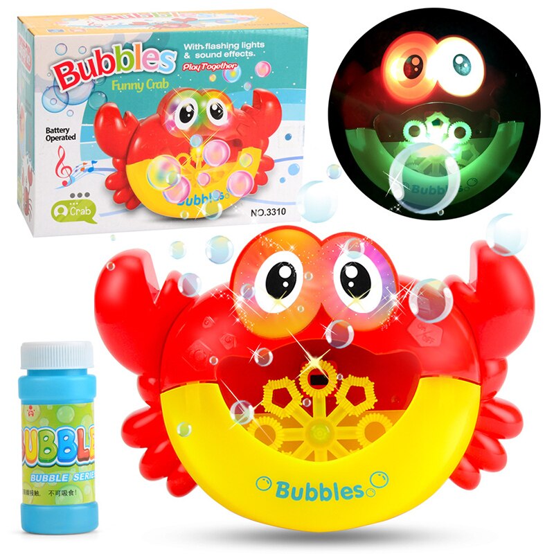 Barn söt tecknad krabba automatisk bubbelmaskin lätt maskin utomhus blåser såpbubblor kul leksaker röstväxlare