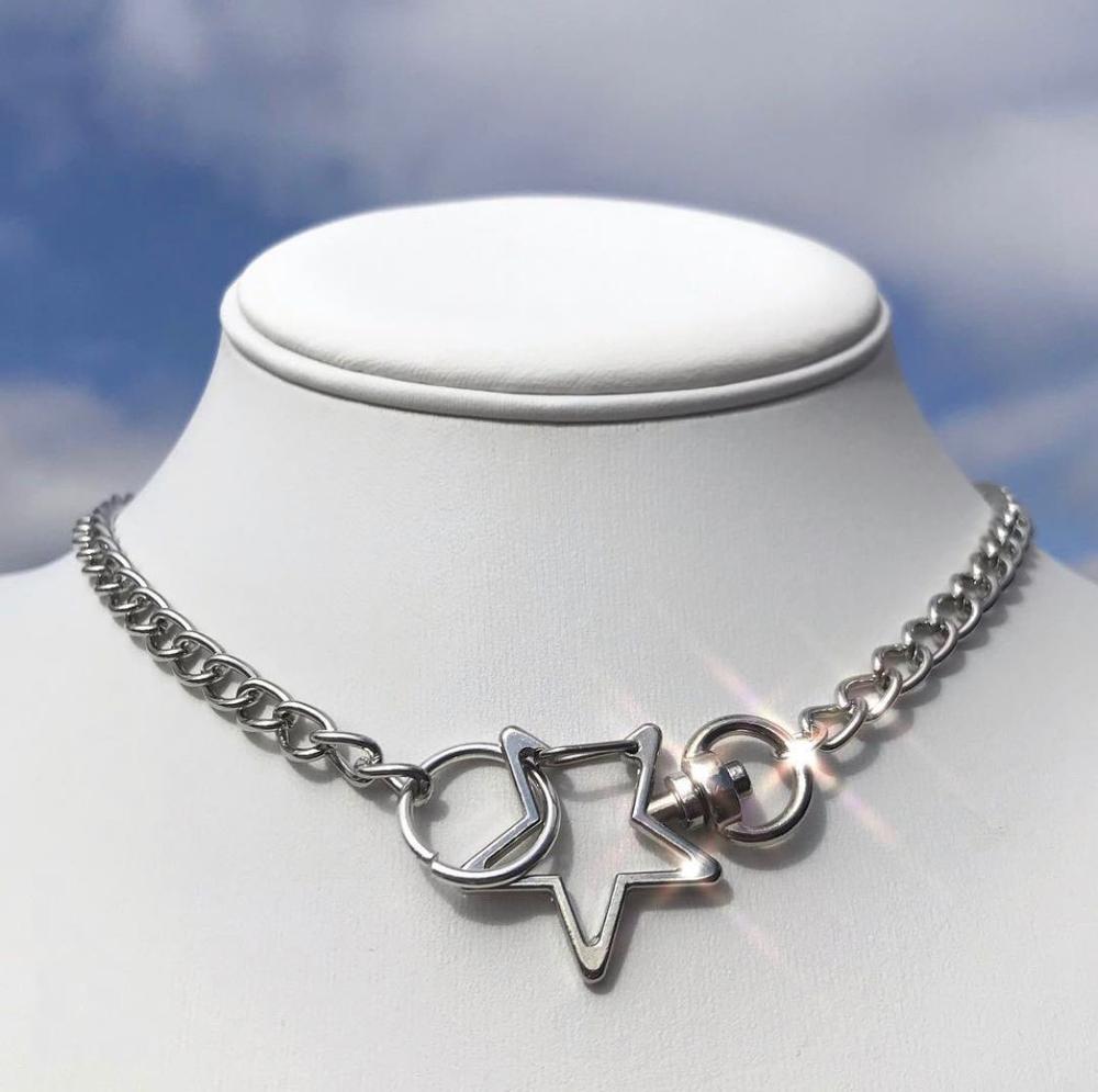 Colar com pingente de estrela anos 90, pingente de metal vazado para mulheres, meninas, harajuku, hip hop, punk, geométrico, jóias da moda, 2020