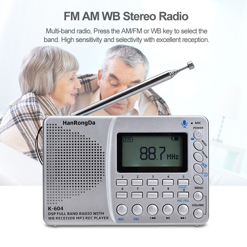Mini Radio Multifunctionele Fm Stereo Radio Am Wb Met Time Display Card Line-In Recorder Multifunctionele Radio MP3 Speler k-604