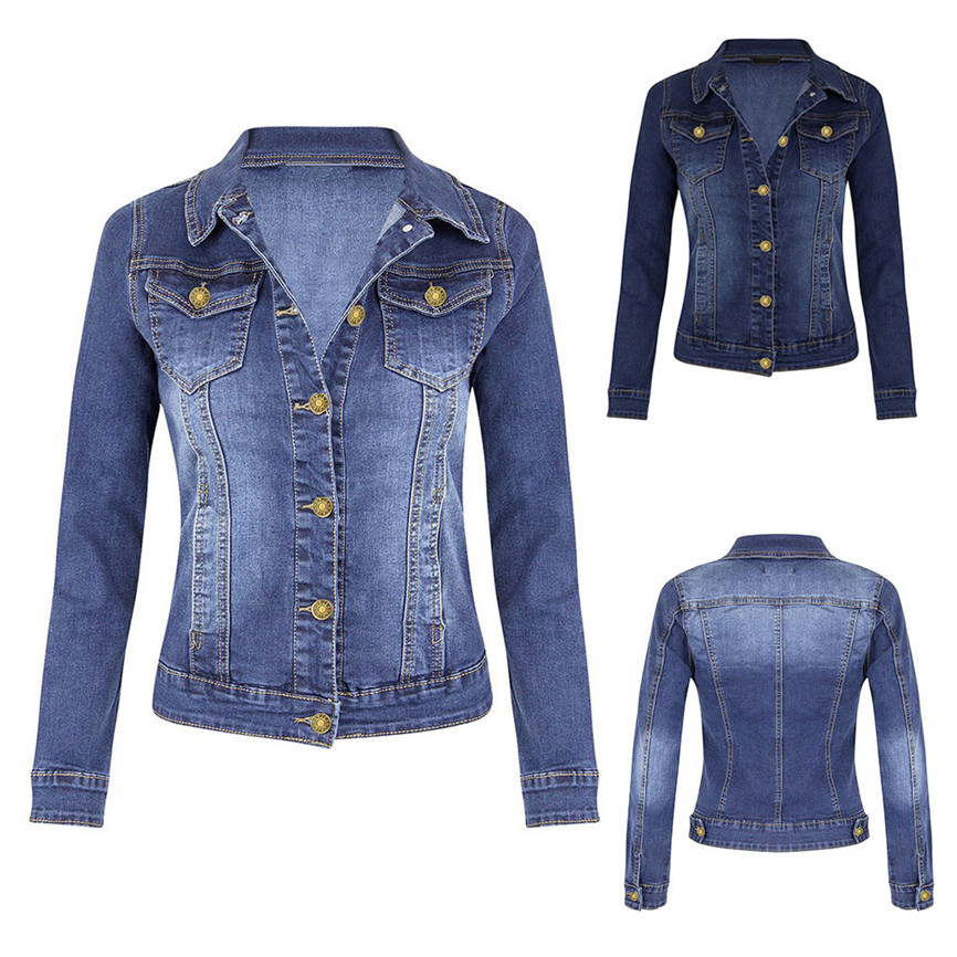 Women's Denim Jacket Short Women's Casual Coat Long Sleeve Pocket Button Coat Female Bomber Jackets Windbreaker Woman