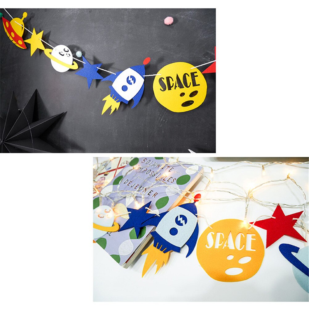 1Set 14*10cm Lovely Alien Robot Bunting String Flags Garland Space Baby Shower Party Decor
