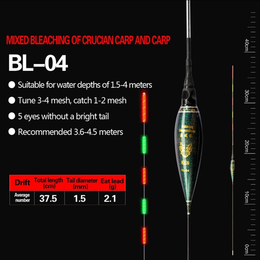Fishing Float With Button Battery Night Luminous Light Stick Long Tail Electronic Buoy Strike LED Indicator Slip Drift Tube: BL-04