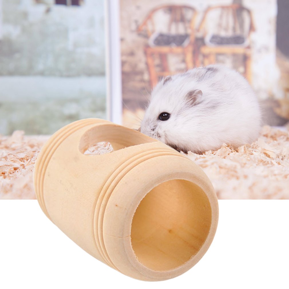 Härlig råtta hamstrar molar hus vin fatformad trähus säng bur trä leksaker liten husdjur bo hus