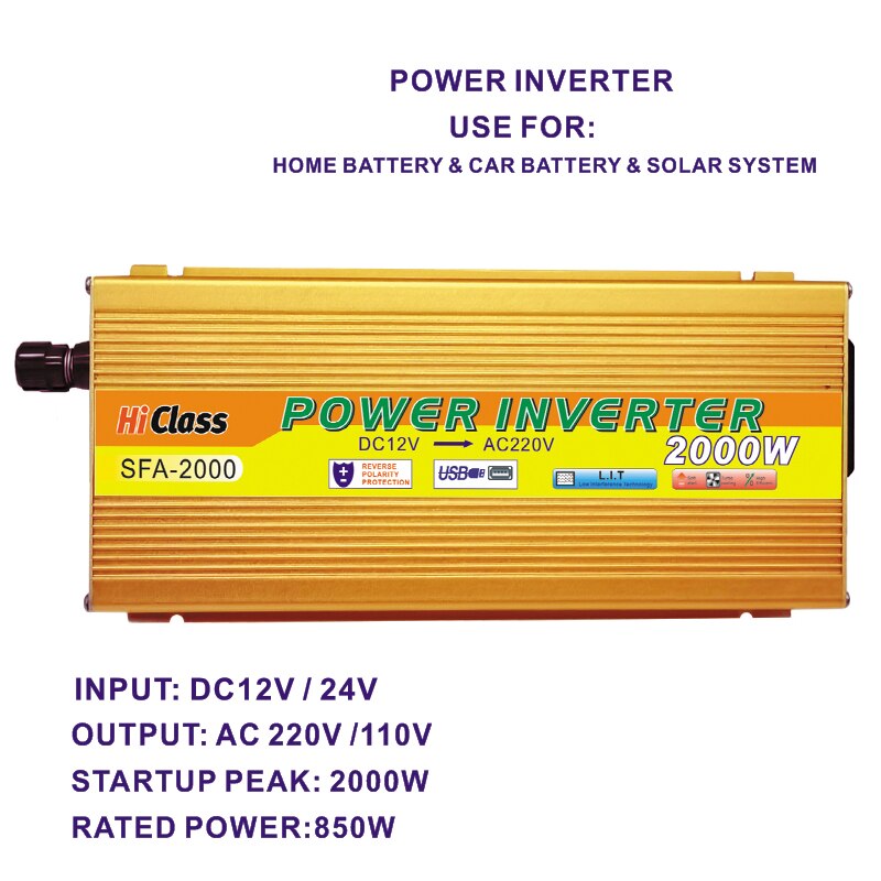 Omvormer 12v 24v 48v 60v gemodificeerde sinusomvormer 1000w/2000w/3000w omvormer  dc12v naar  ac220v zonne-auto spanningsomvormer: 2000w / 12v / 220v