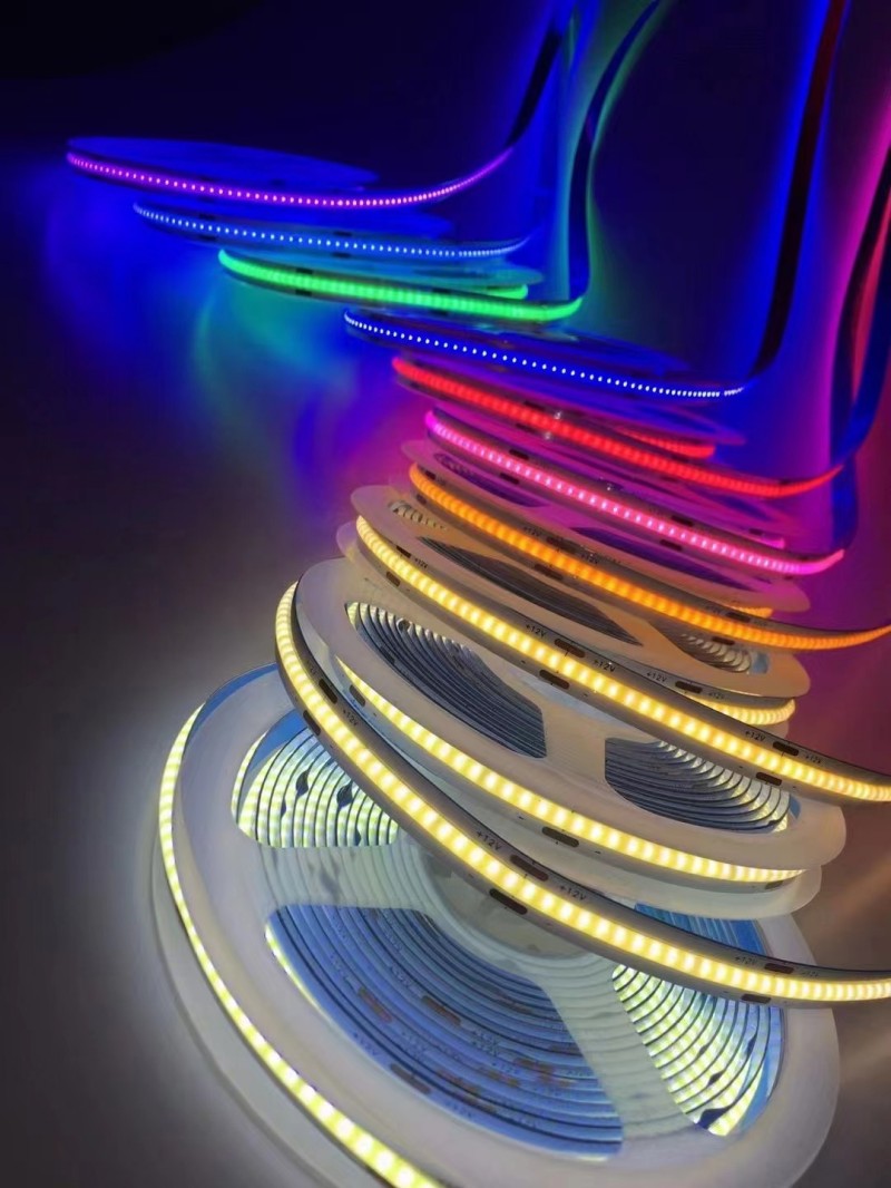 Bande lumineuse LED COB flexible, DC 12V 24V, 8mm, PCB 384 gible/m, rouge/vert/bleu/bleu glacier/rose/or 5m