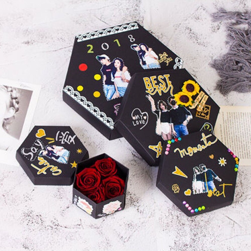 DIY Explosion Photo Album Handmade Hexagonal Explosion Box For Family Friends Scrapbook Festival Lovers