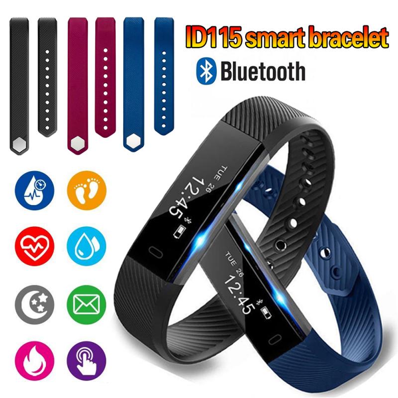 ID115 Bluetooth Smart Strap Silicone Bracelet Wristband Smart Watch Heart Rate Monitor Fitness Tracker Waterproof Screen Touch