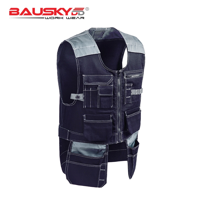 Bauskydd workwear 208 dark blue safety working clothes work vest multi tool pockets grey mens work clothes