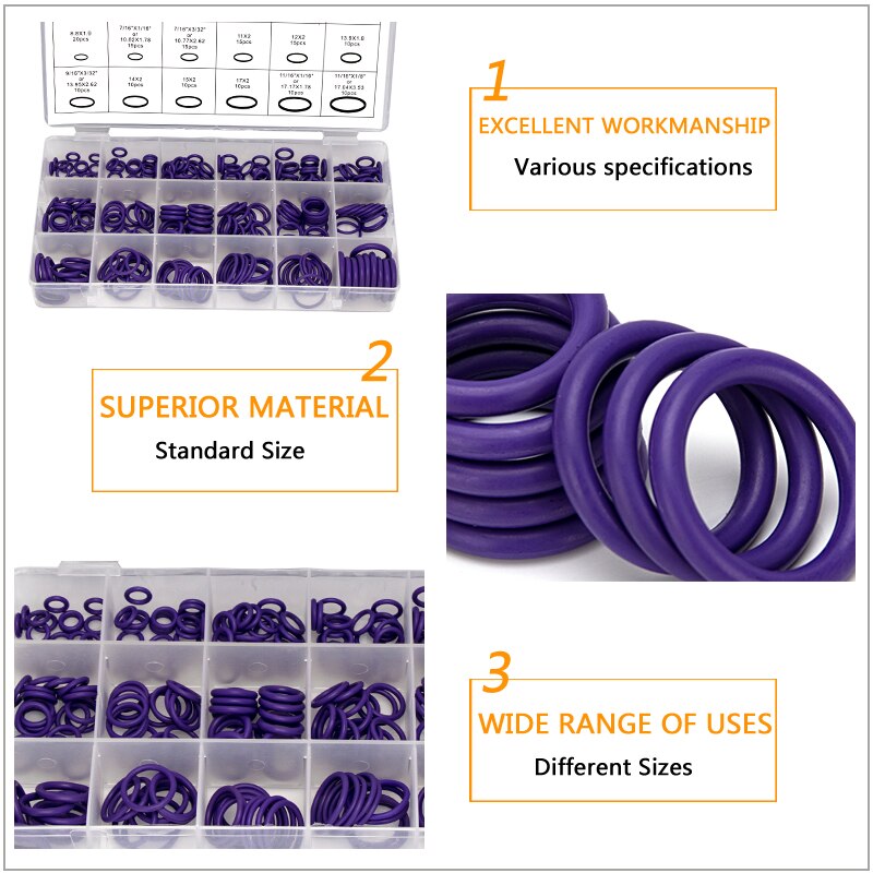 Nbr Rubber Spare Afdichting O-Ringen Paars Groen Pakking Assortiment Set Vervanging Afdichting Kits 18 Maten Beschikbaar 270 Stks/set