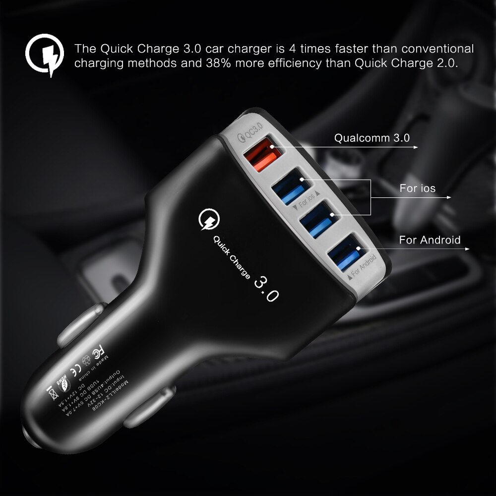 5Pcs Quick Oplader 3.0 Autolader Adapter 7A QC3.0 Turbo Snel Opladen 4 Usb Auto Mobiele Telefoon Oplader Voor iphone 11 12 13 Pro