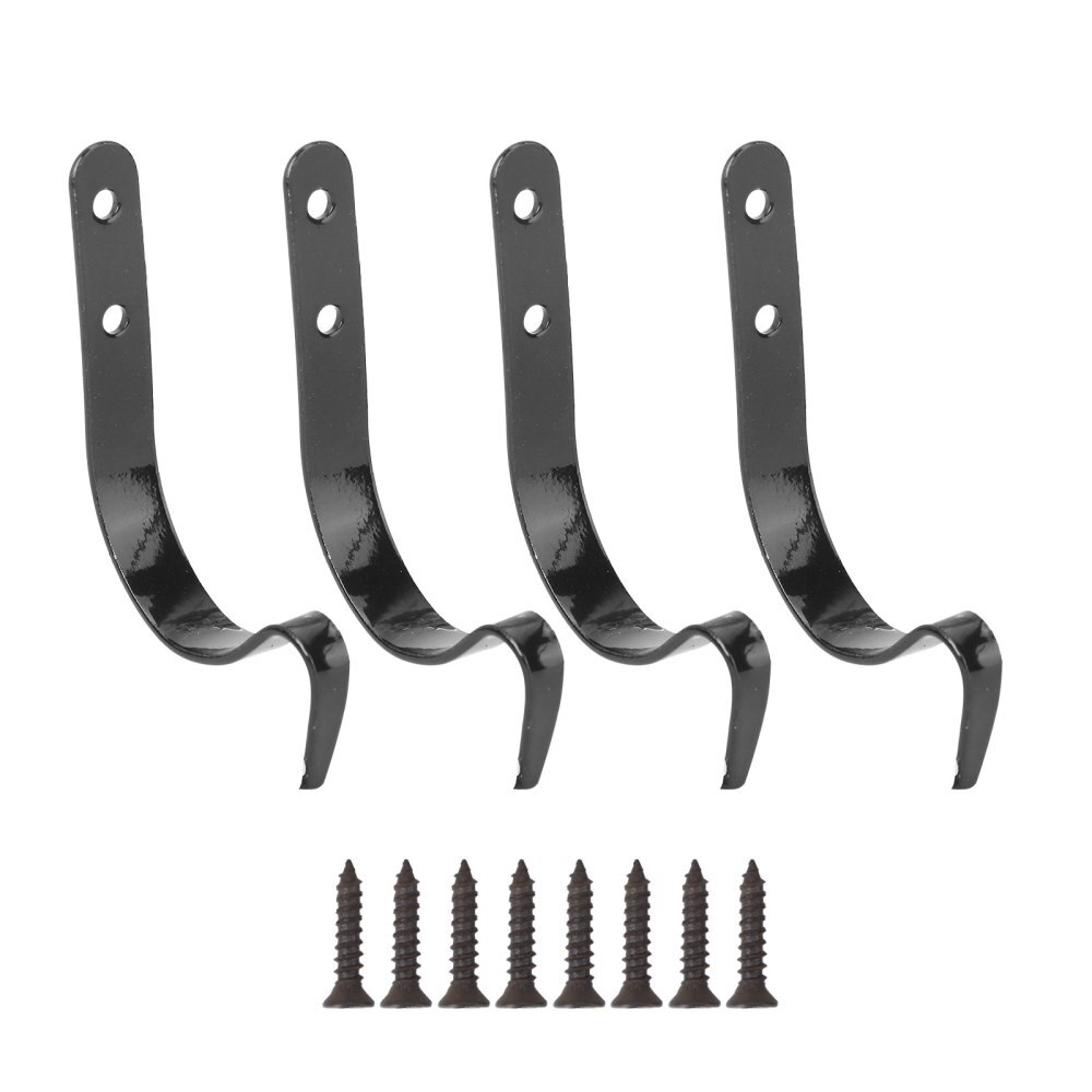 5pcs Metal Hanging J Shape Hooks Household Living Room Bedroom Heavy-duty Hanger for Hats Clothes Props with Screws (Black)