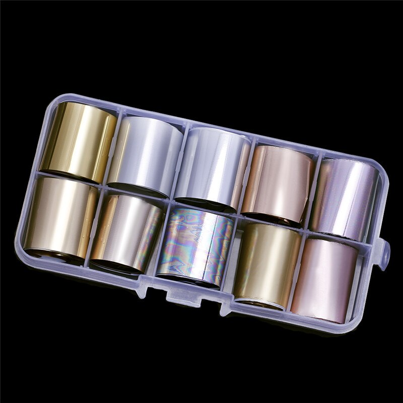 10 rollen/Kasten Transfer Folie Holographische 10 Entwürfe Schieberegler sternenklar Glas Papier Blitz Für Dekoration Nailart Tipps Manikübetreffend Aufkleber #