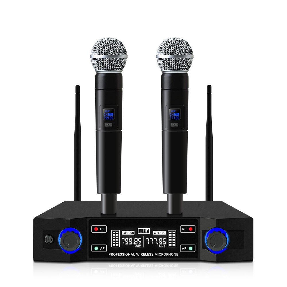 Professionele Draadloze Microfoon Uhf Systeem Plastic Materiaal Dual Channel 2 Handheld Microfoon Familie Stage Karaoke Microfoon