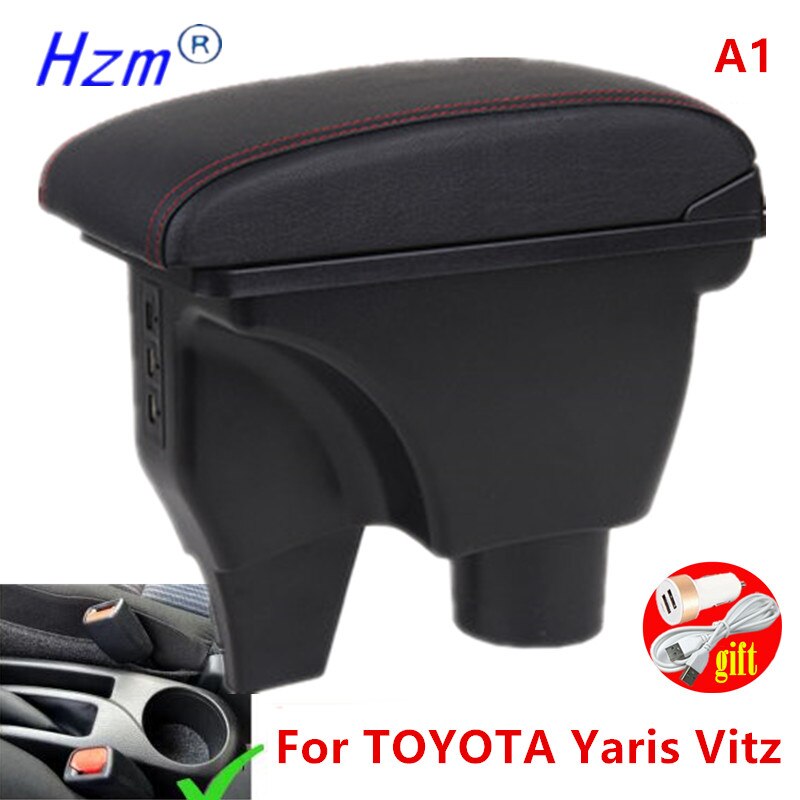 For TOYOTA Yaris armrest For TOYOTA Yaris Vitz Car armrest box car accessories central storage box Retrofit parts with USB: A1 Black leather