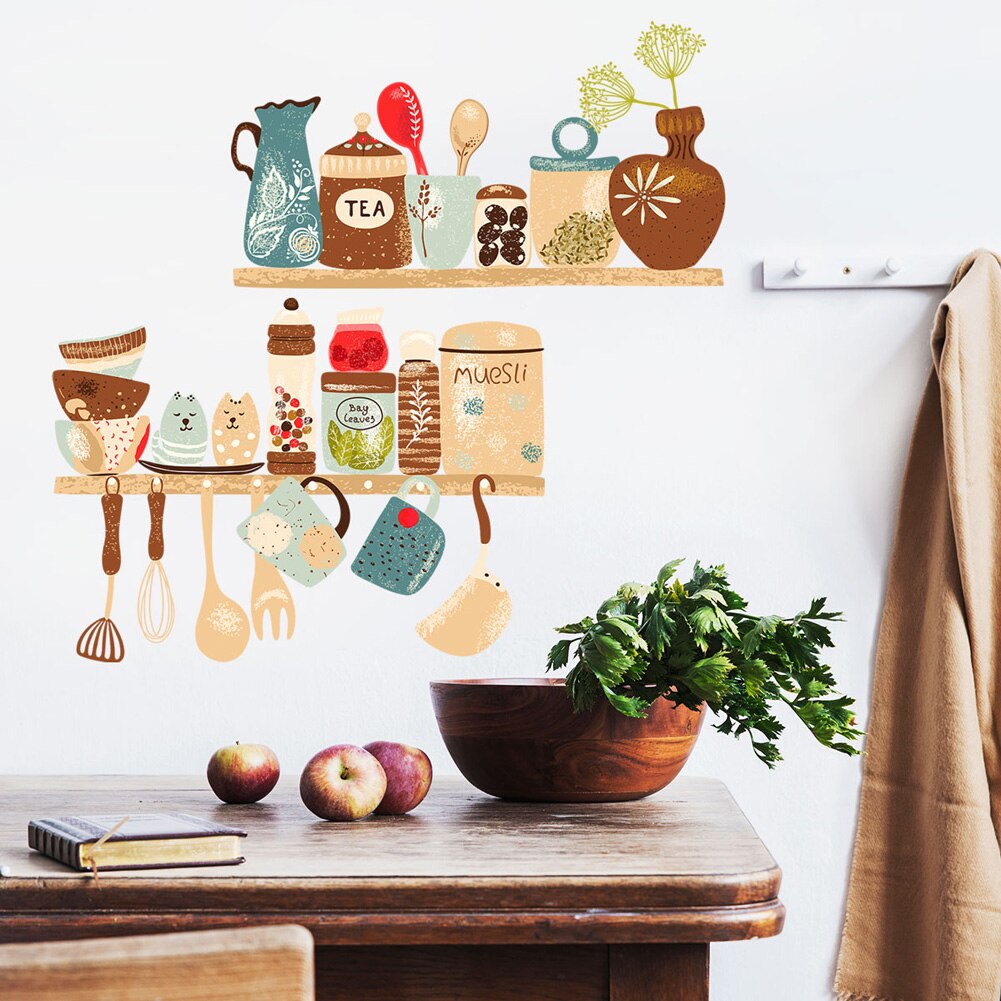 Kitchen Supplies Pattern Wall Stickers Restaurant Kitchen Shelf Decoration Wallpaper Mural Home Decor Removable Decals