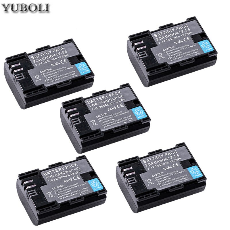 2650 mah batterie lp  e6 lpe 6 lp-e6 e6n batteri for canon eos 5ds r 5d mark  ii 5d mark iii 6d 7d 80d eos 5ds r kamera: 5 batterier