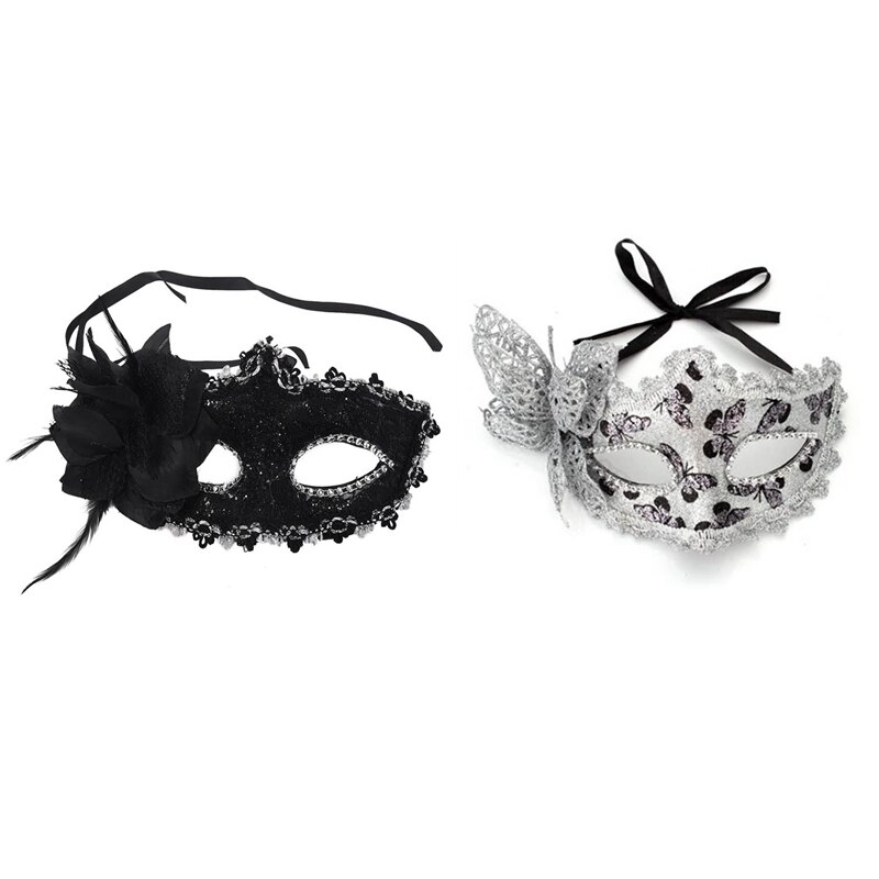 2x Masker Maskerade Kostuum Prop Zilver/Zwart Halloween Fancy Dress Ball Party Xmas