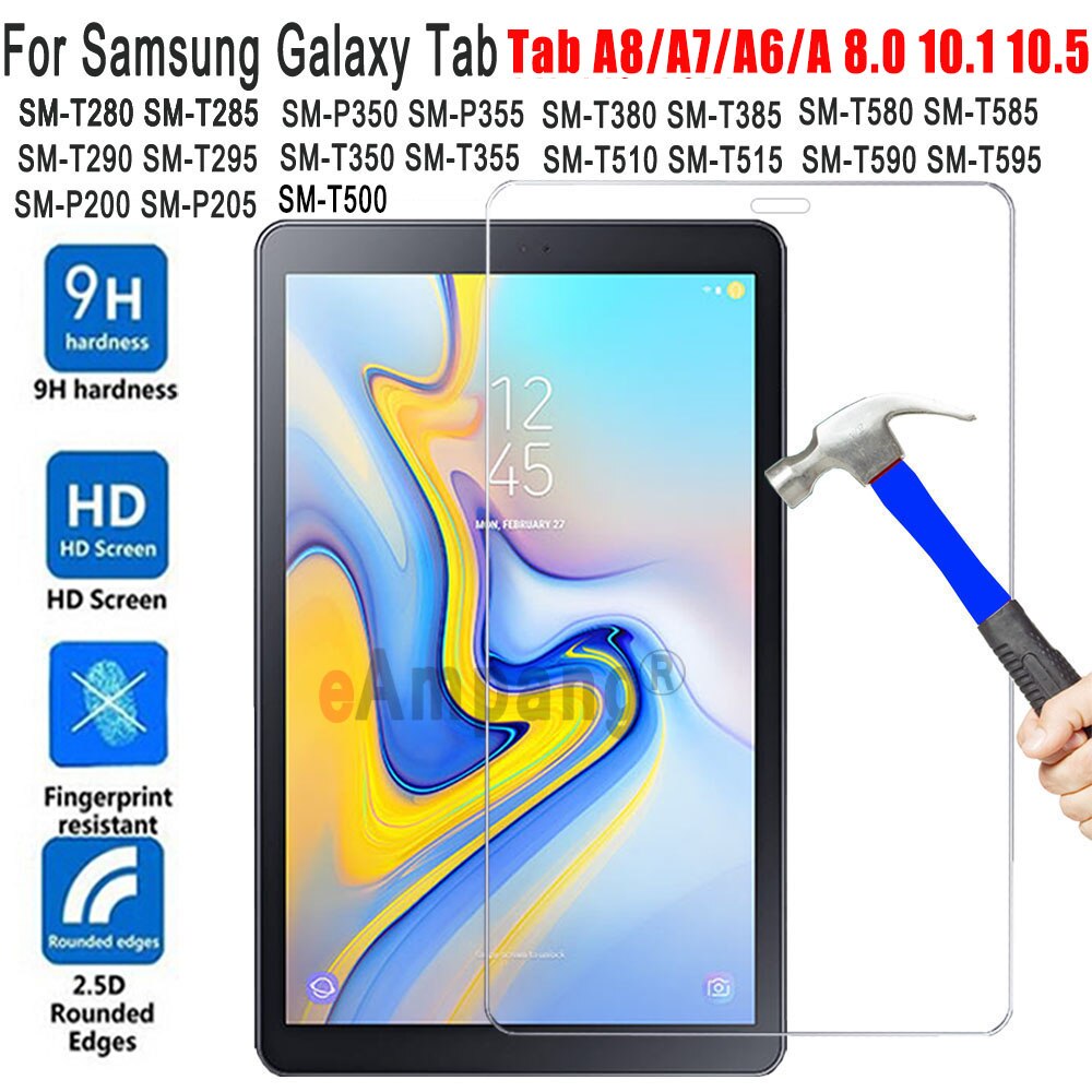 Protecteur d'écran, en verre trempé pour Samsung Galaxy Tab a8 8.0 10.1 10.5 9.7 A7 10.4 T500 T590 T510 T580 P580 T350 T290