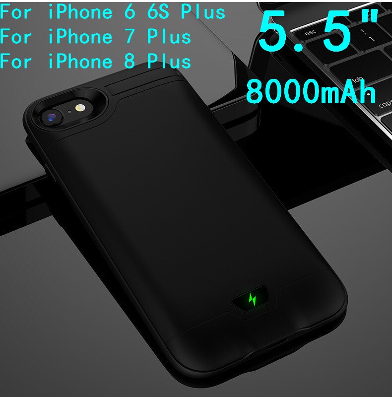 5000/8000mAh Backup Power Bank Batterij Case Voor iPhone 6 6S 7 8 Plus Slanke Ultra Dunne opladen Battery Case Charger Case Cover: ForiPhone7Plus-Black