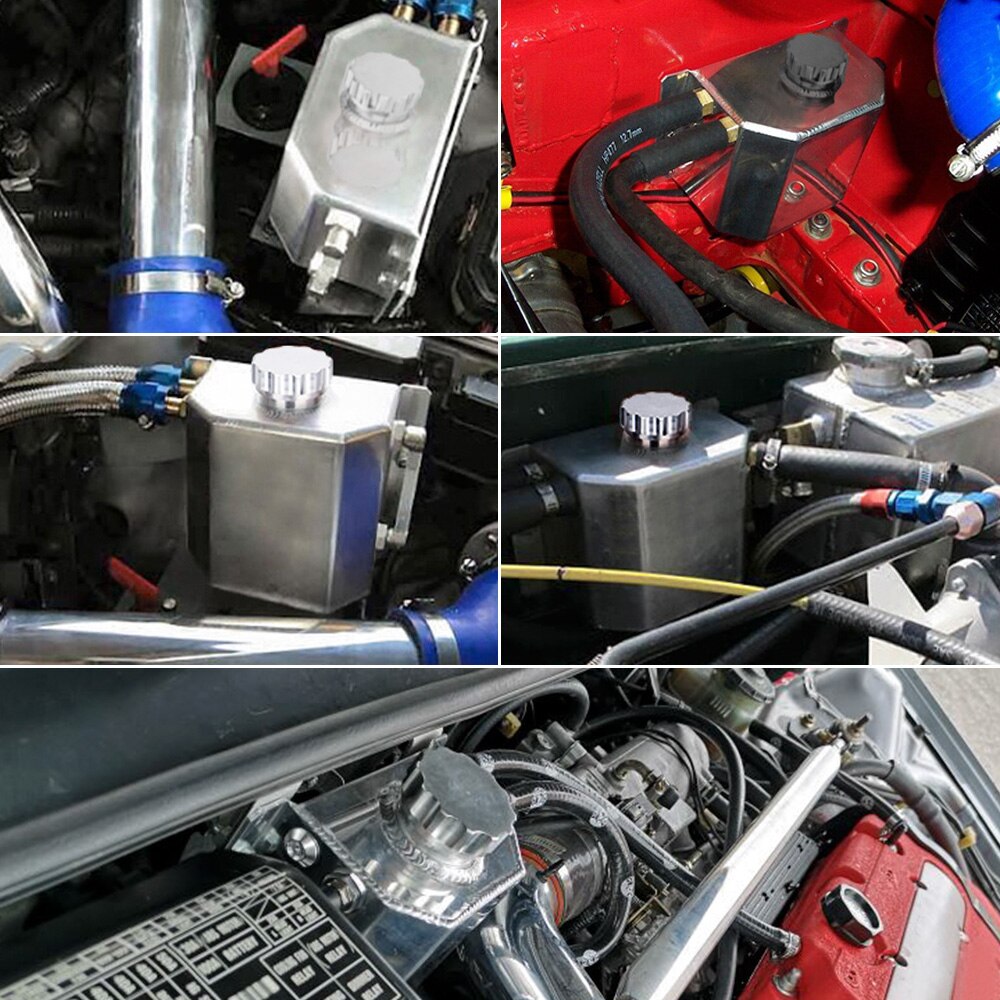 LZONE - Universal 1L Aluminum Oil Catch Can Reservoir Tank With Drain Plug Breather Oil Tank Fuel Tank JR-TK57