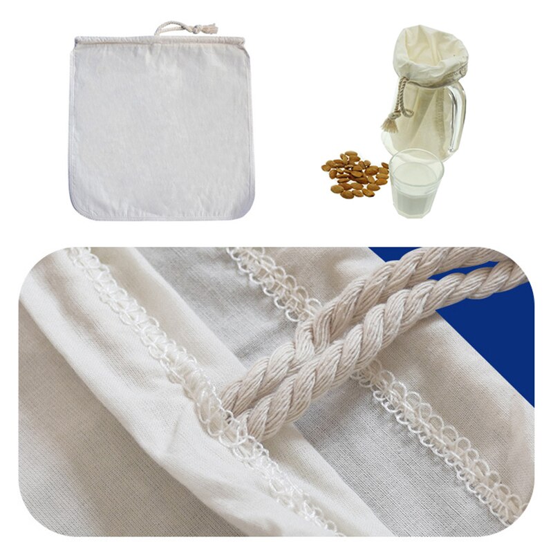 Nut Milk Filter Bag Food Grade Organic Cotton Reusable Food Filter Tea Coffee Juice Filter Bags Bakeware Flour Sieve