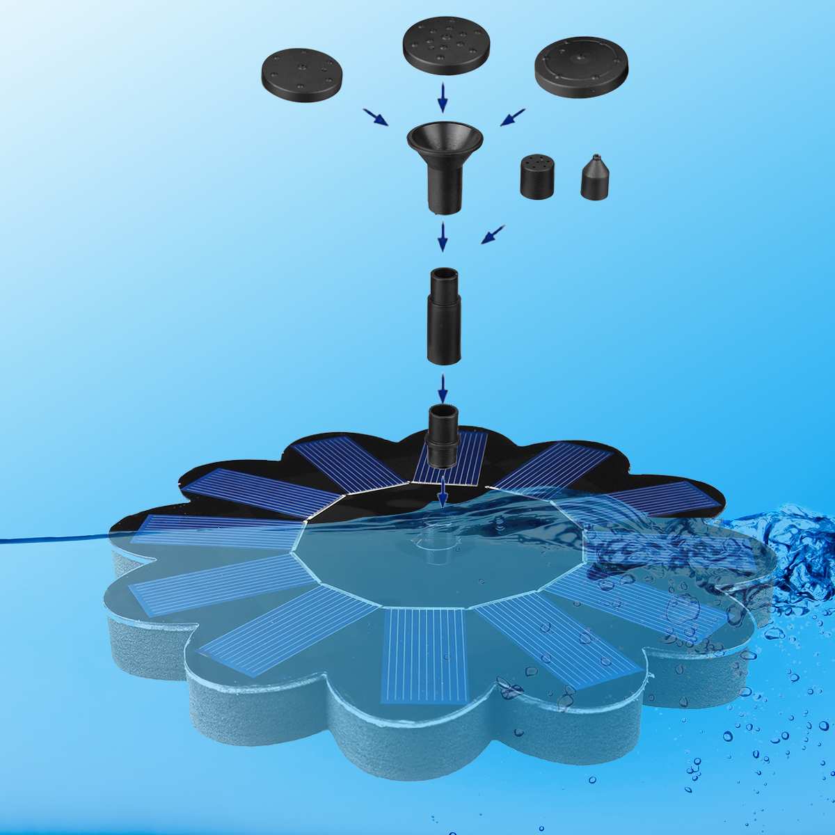 Solar Fountain Watering with Accessories Solar Pump Pool Pond Submersible Waterfall Floating Solar Panel Water Fountain Garden