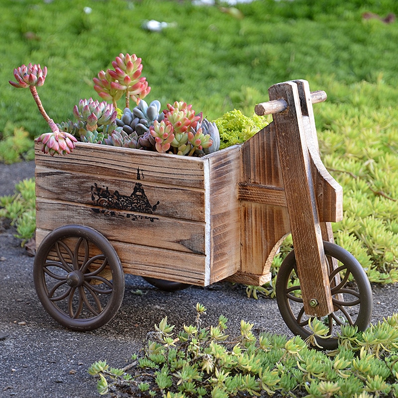Jahrgang Kleine Handwagen Natürliche Holz Blumenkübel Europäischen Heimat Garten Dekor Rad Wagen Holz Blume Pflanze Topf