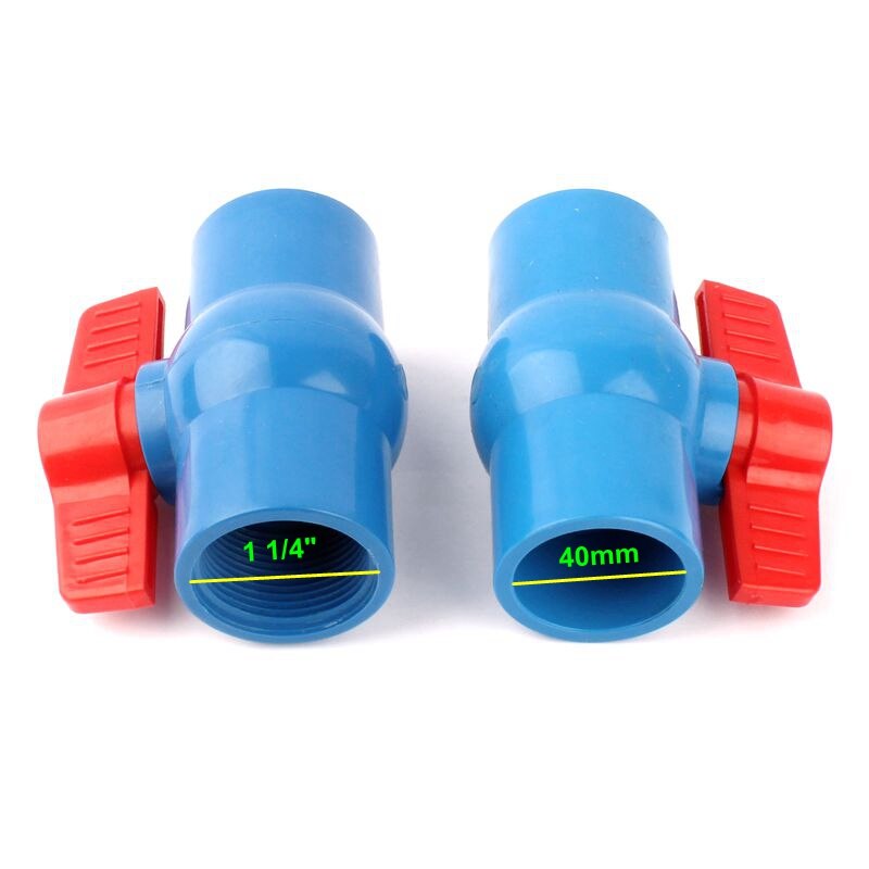 Inner Dia. 1 1/4" Female/40mm Socket Straight Trough Ball Valve Red Switch Ball Valve Blue PVC Valve Garden Irrigation Fittings