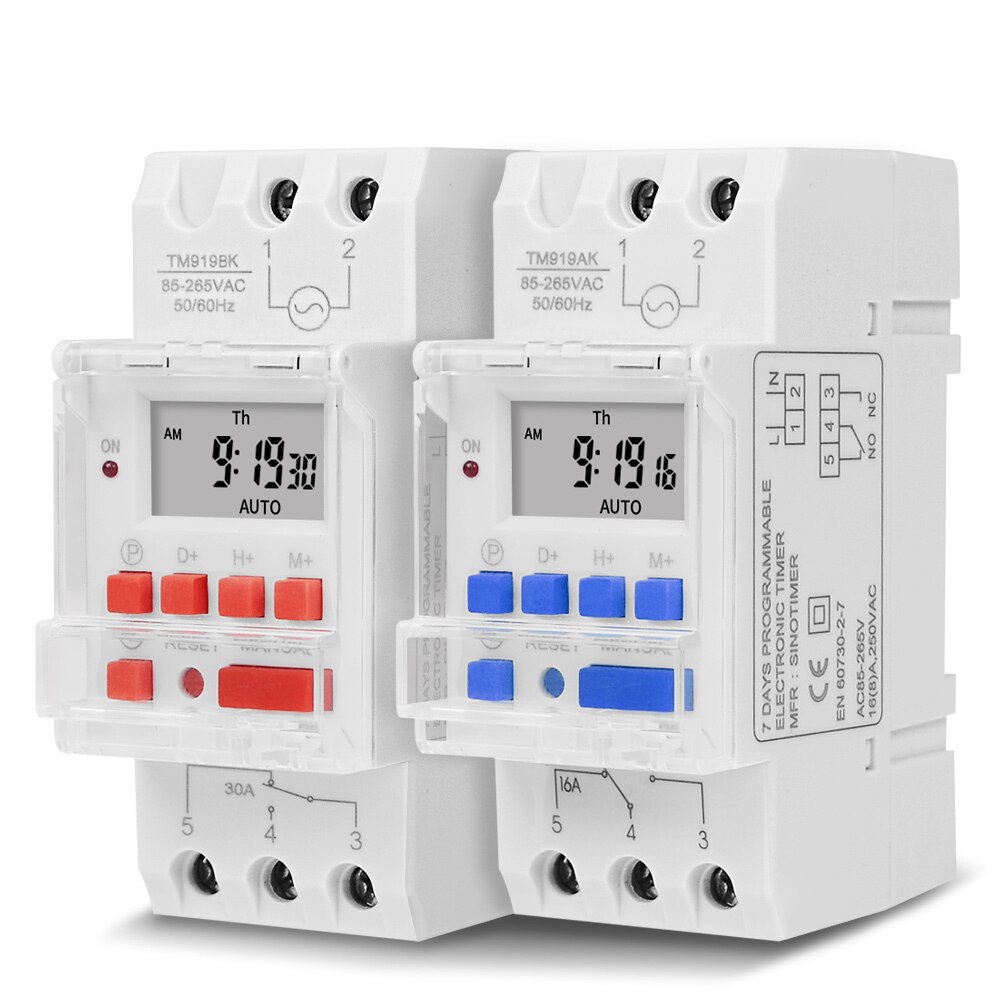 TM919 110V 220V Weekly 7 Days Programmable Digital Time Switch Relay Timer Control 16A 30A Din Rail with Countdown Function