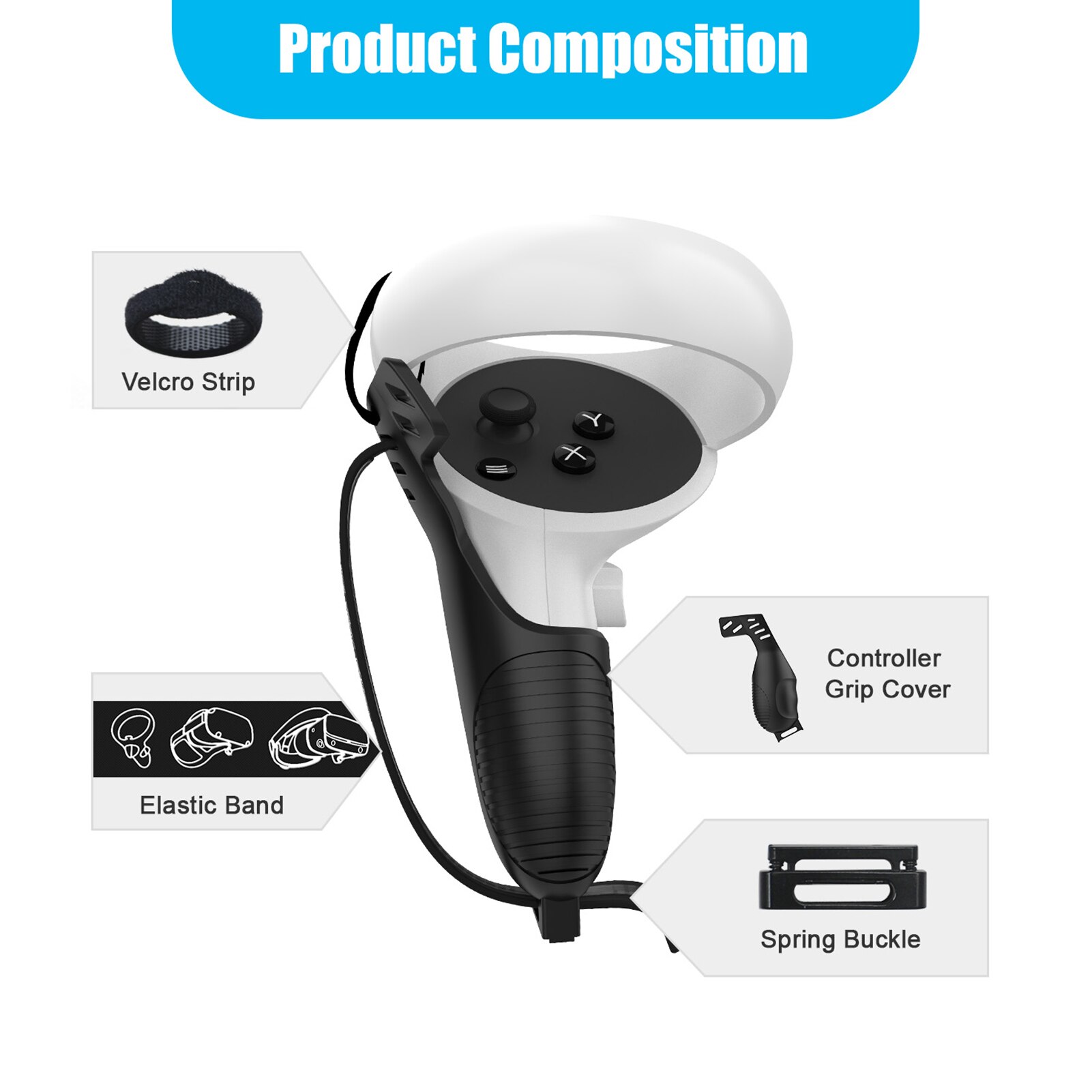 VR Accessories Protective Cover For Oculus Quest 2 VR Touch Controller With Spring Buckle Strip Elastic Band For Oculus Quest 2