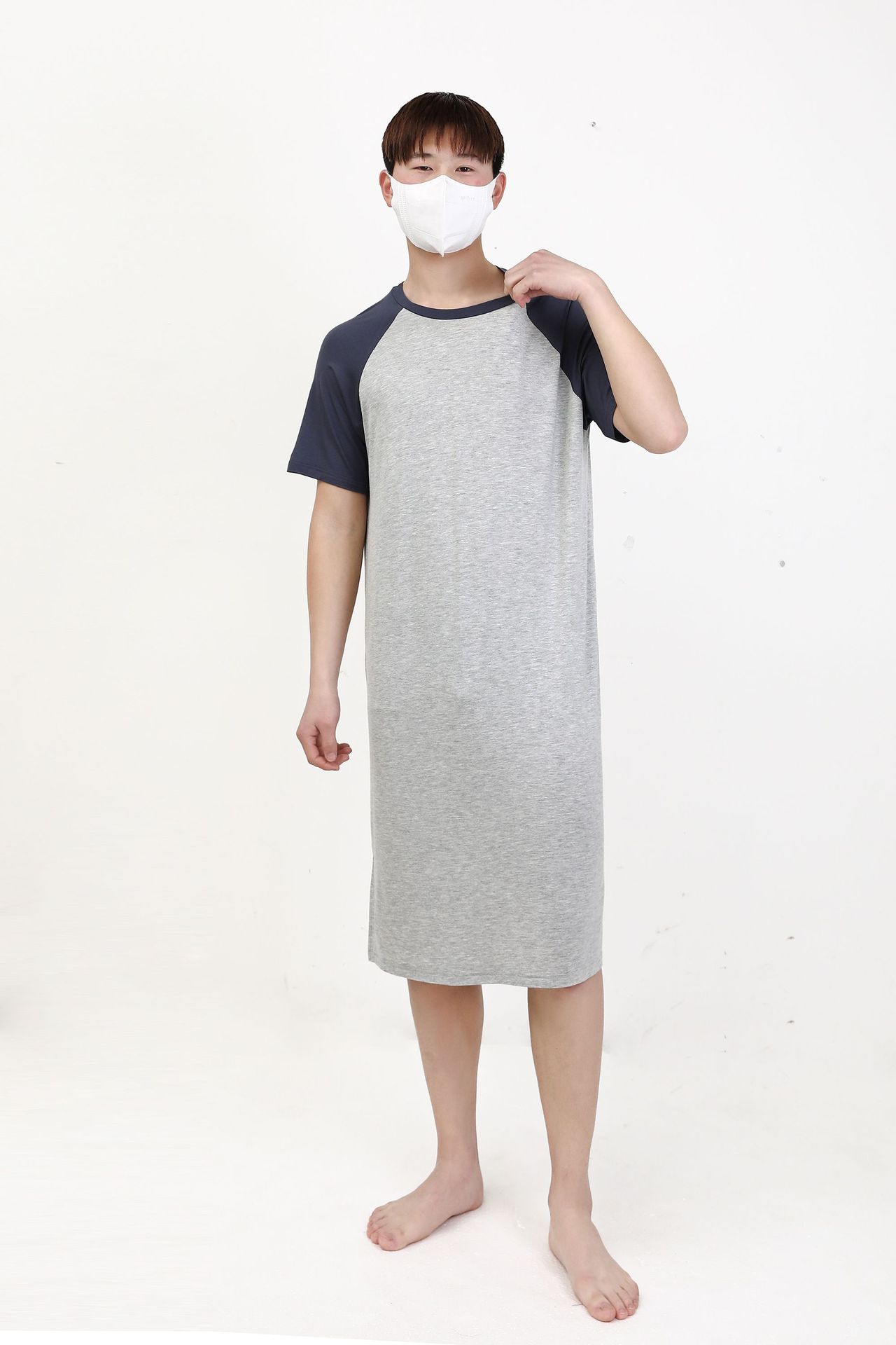 Modal – robe de nuit mi-longue pour hommes, manches courtes, chemise de nuit confortable, ample, grande taille, peignoir, jupe pour la maison