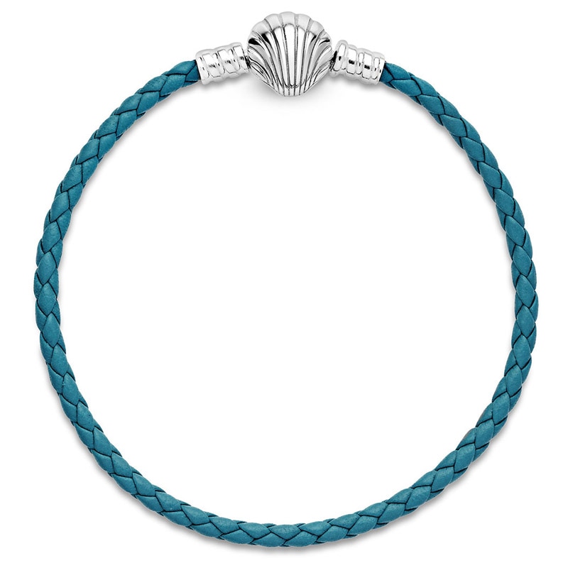 Original Moments Seashell Clasp Turquoise Leather 925 Sterling Silver Bracelet Fit Europe Bangle Bead Charm DIY Jewelry