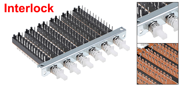1Pc Interlock/Latching Push Button Switch Piano Type 6/12/18/24Pin 1/2/3/4/5/6/7/8 Row Straight Through Hole Straight Key Switch: army green