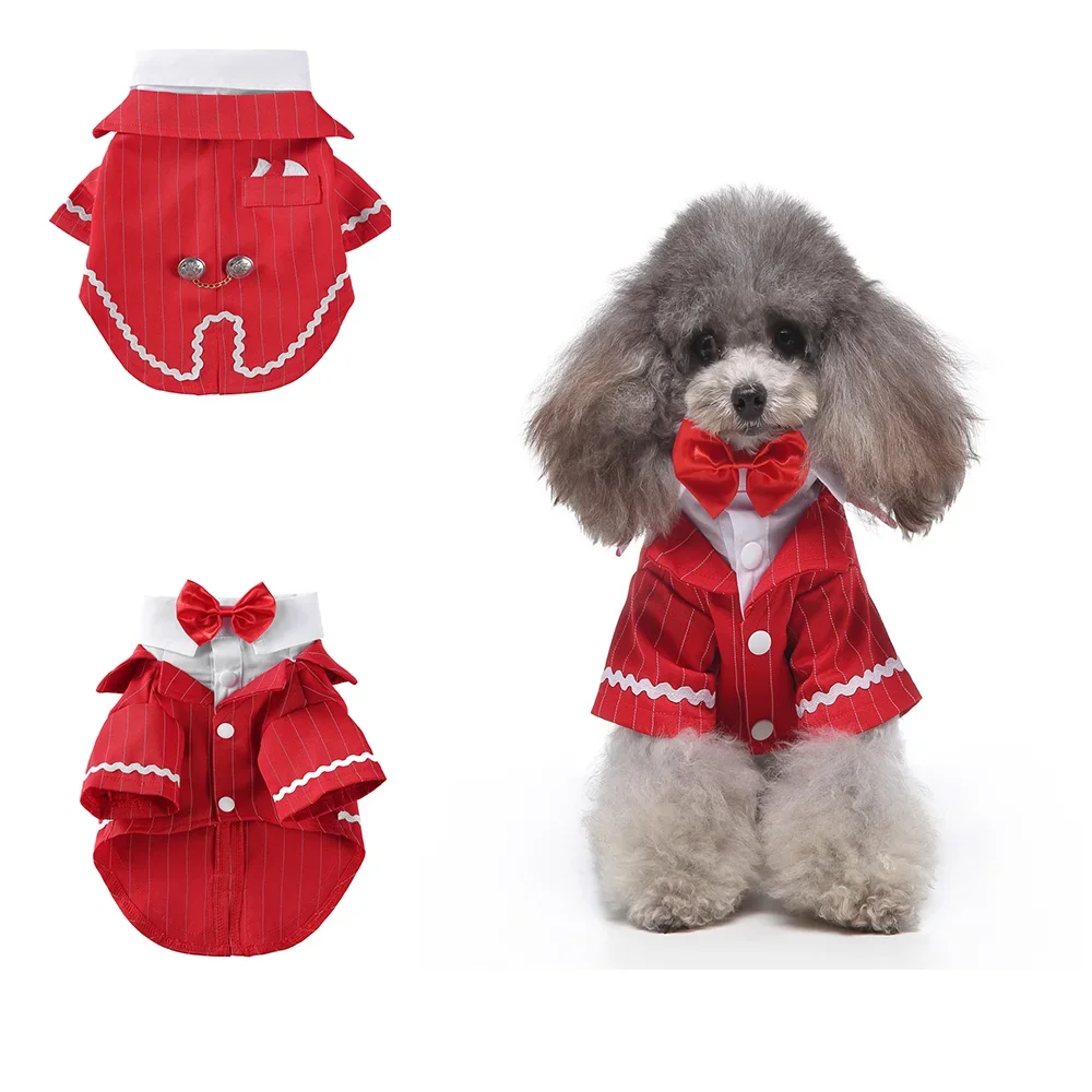 Gentleman Hond Kleren Kat Huisdier Trouwpak Leuke Cachorro Mascotas Pak Gestreepte Smokingvlinderdas Wedding Shirt Kostuum