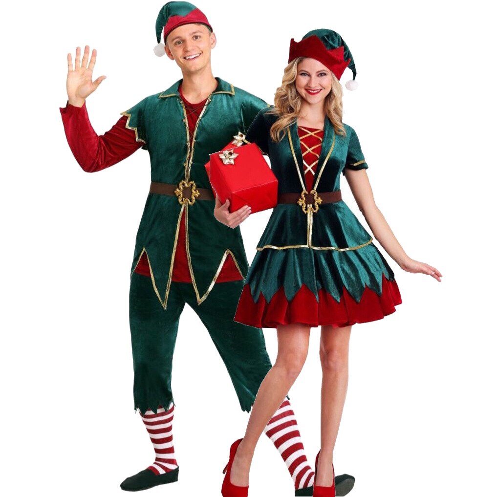 Christmas Costume Elf Naughty Match Dress Adult Couple Funny Festival Cosplay Santa Elven Outfit For Men Women
