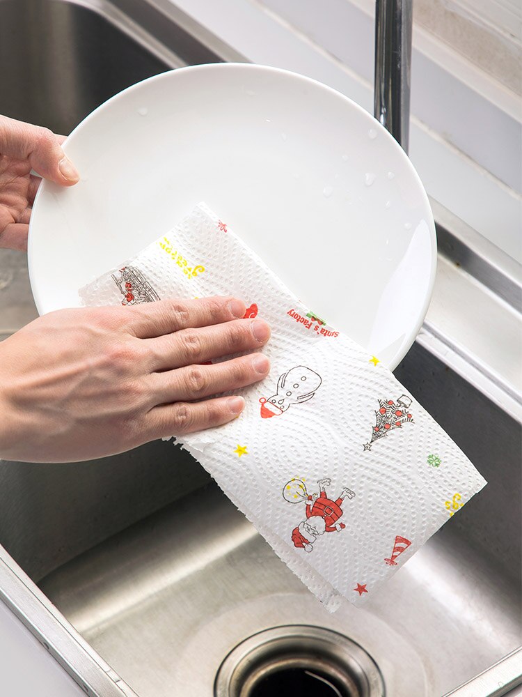 2 pieces/lot Disposable Kitchen Cleaning Tools Two-layer Thickened Paper Towels / Oil Absorption Kitchen Roll Paper / 56 Sheets