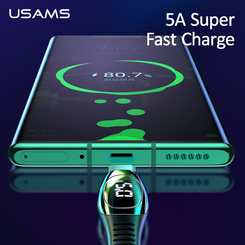 USAMS LED Display USB C Kabel 5A Quick Charge Typ C Kabel für Huawei P10 P20 P30 Mate 9 10 20 Smart Ladekabel Typ-C Draht
