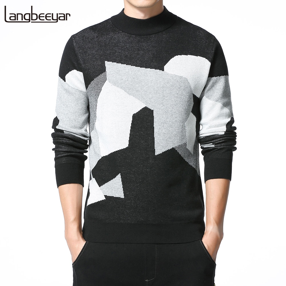 Herfst winter merk gebreide wollen grafische halve coltrui coole truien heren casual herenkleding