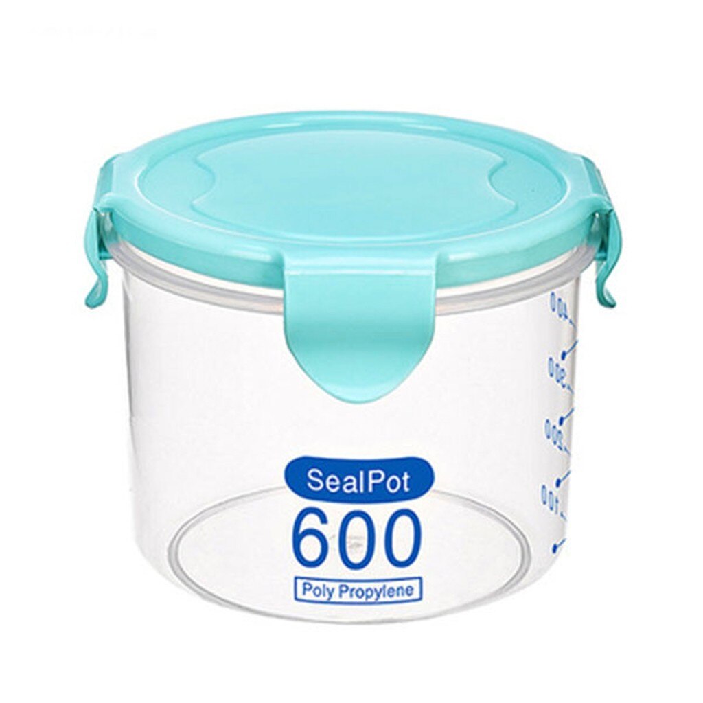 Household Kitchen Storage Box Sealing Food Preservation Plastic Fresh Pot Container Refrigerator Milk Powder Snack Storage Box: Blue / S