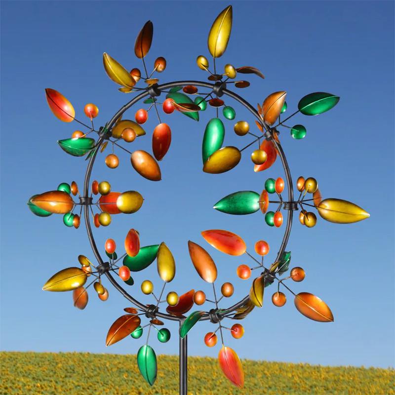 Wind Sculpture Spinner Garden Windmill Unique Magical Colourful Metal Windmil Rotating Leaves Wind Chimes Lawn Decoration: Seven colors