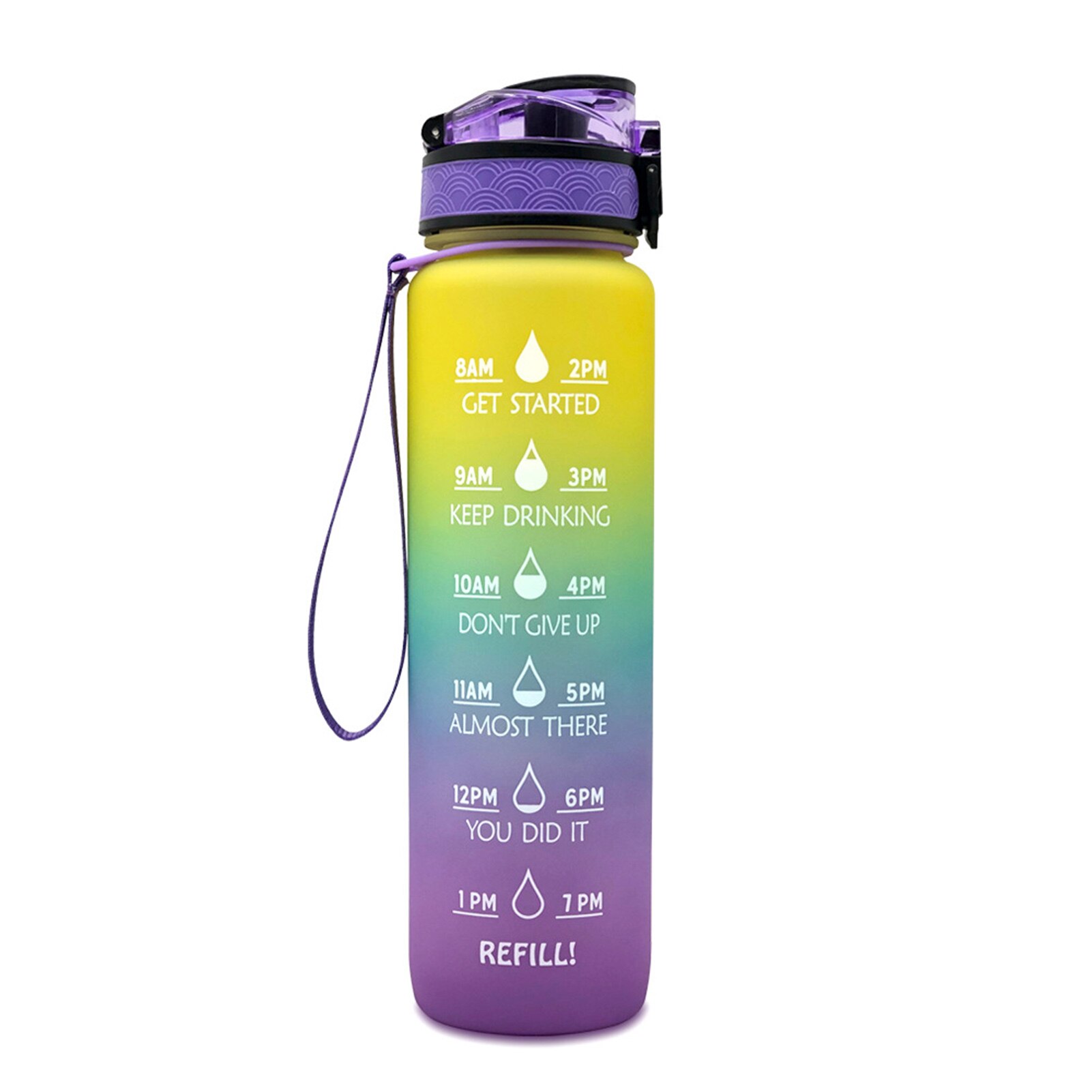 Botella de agua deportiva con pajita, vaso esmerilado sin BPA, a prueba de fugas, para deportes al aire libre, 1 Litro: Yellow Purple
