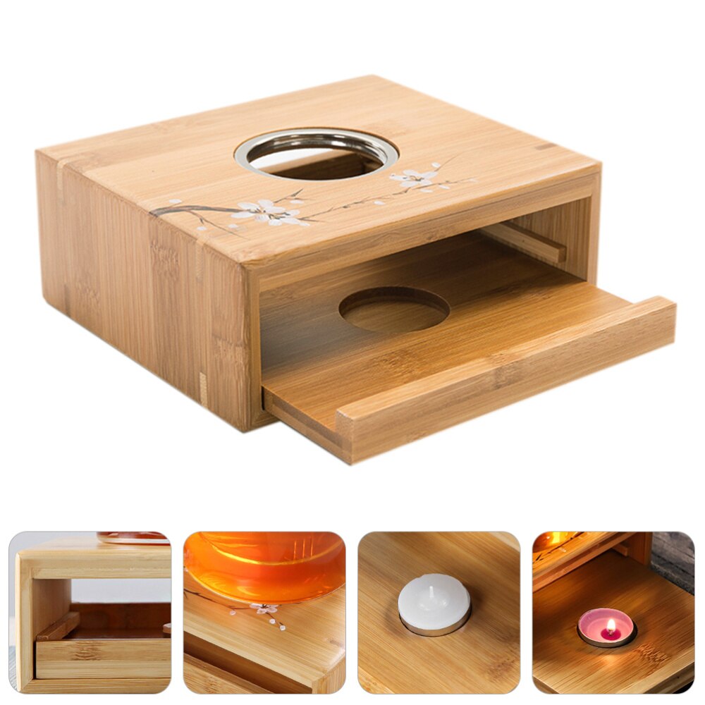 Bamboe Theepot Warmer Praktische Theepot Kachel Thee Verwarmde Basis (Kaars): Default Title