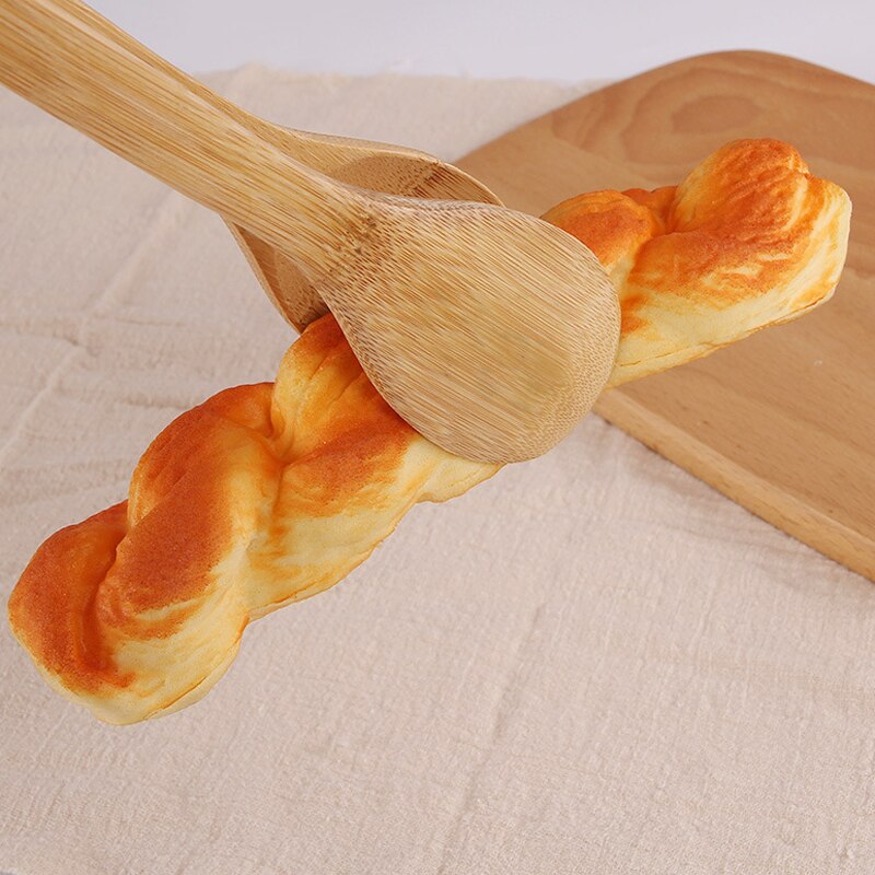 Bamboe Voedsel Tang Salade Taart Snack Clip Grip Broodrooster Tang Siliconen Handvat Brood Tang Gebak Klem Keuken Gereedschap Accessoires