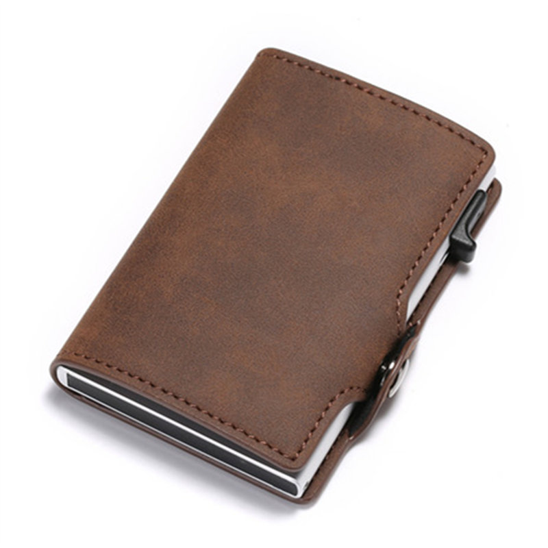 BISI GORO Single Box Card Holder PU Leather Card Wallet Men RFID Blocking Aluminum Smart Multifunction Slim Wallet Card Case