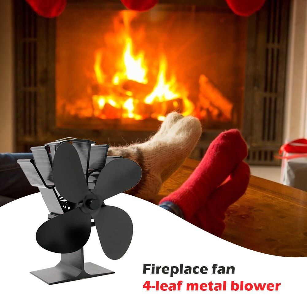 4 Blades Heat Powered Stove Fan Log Wood Burner Qu... Grandado