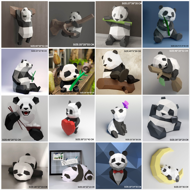 Panda Paper Model Art Sculpture Home Decor Hallway Party Wall Decorations Papercraft 3D DIY Puzzles Hand Made Toys Prop