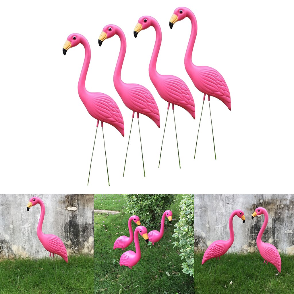 4 -pack stora flamingo trädgårdspinnar plastfågelstatyer gårdsdekor för utomhusgräsmatta, rosa
