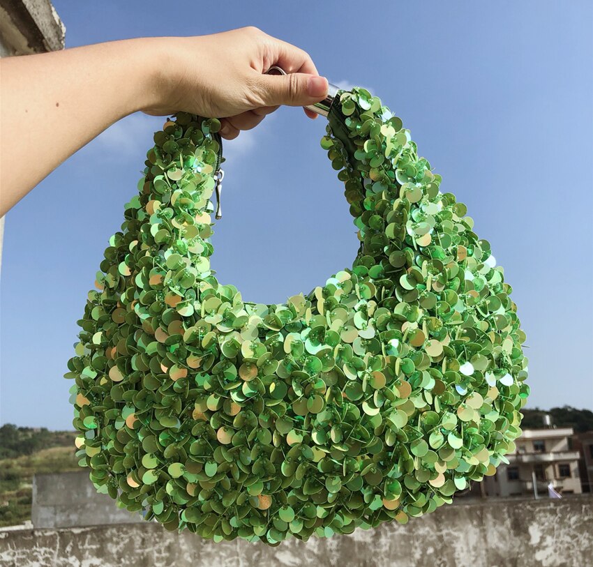 Bolso de charol con lentejuelas para mujer, bandolera de mano versátil informal de estilo coreano de alta gama