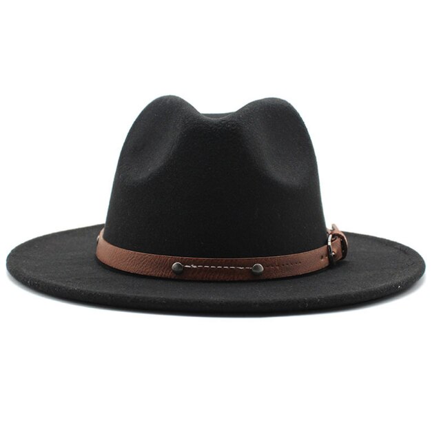 Imitation Woolen Women Men Ladies Fedoras Top Hat Jazz Caps European American Round Caps Bowler Hats: Black 02