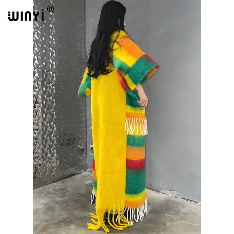 WINYI 2023 winter coat for women print tassels Luxury Long Fur OverCoat Thick Warm long down coat party jacket